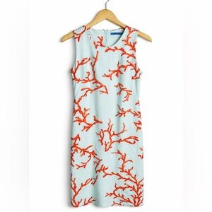 J McLaughlin Sophia Dress Small Teal Coral Print Catalina Cloth Cruise Resort